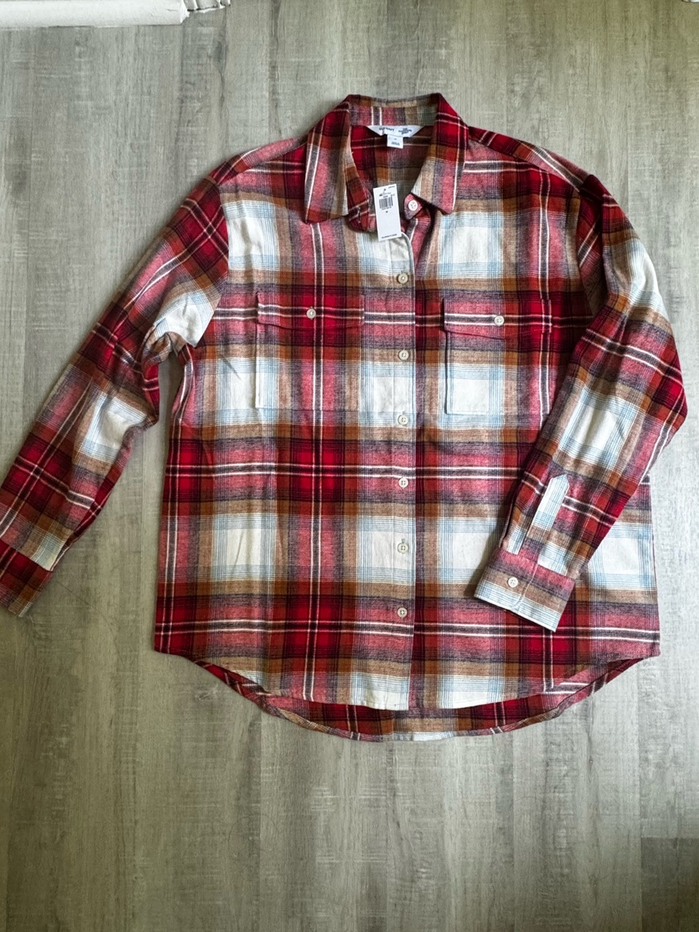 Old Navy Red and White Plaid Button-Down Shirt